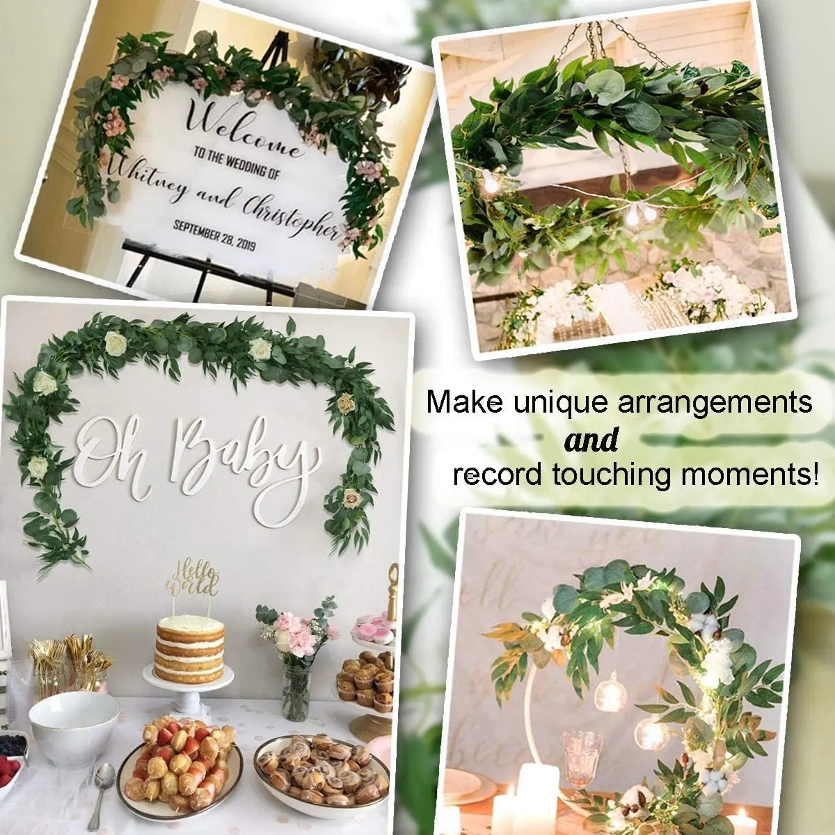 2 Pack Artificial Eucalyptus Garland 6.5 Feet Faux Greenery Garland for Wedding Mantle Table Runner Baby Shower Decor