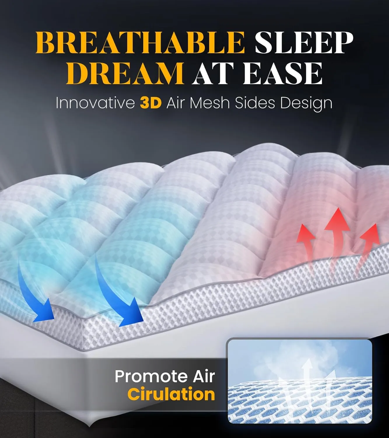 3 Inch Ultra-Fluffy Memory Foam Mattress Topper Twin for Back Pain, Extra Soft Pillow Top Twin Mattress Topper with 4X Support, Mattress Pad with Breathable Air Mesh Sides, 6-21'' Deep Pocket