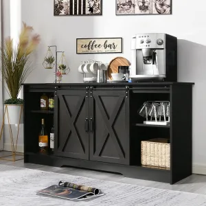 4 EVER WINNER Buffet Cabinet with Storage, 59" Large Kitchen Storage Cabinet with Sliding Barn Doors, Farmhouse Coffee Bar Cabinet Cupboard for Kitchen, Dining Room, Espresso