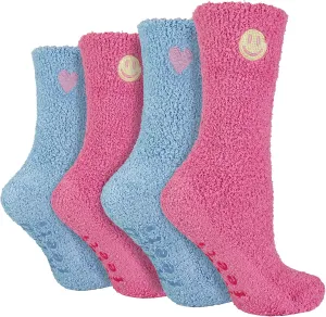 4 Pack Womens Cosy Bed Socks Fleece Warm Lounge Socks with Grippers