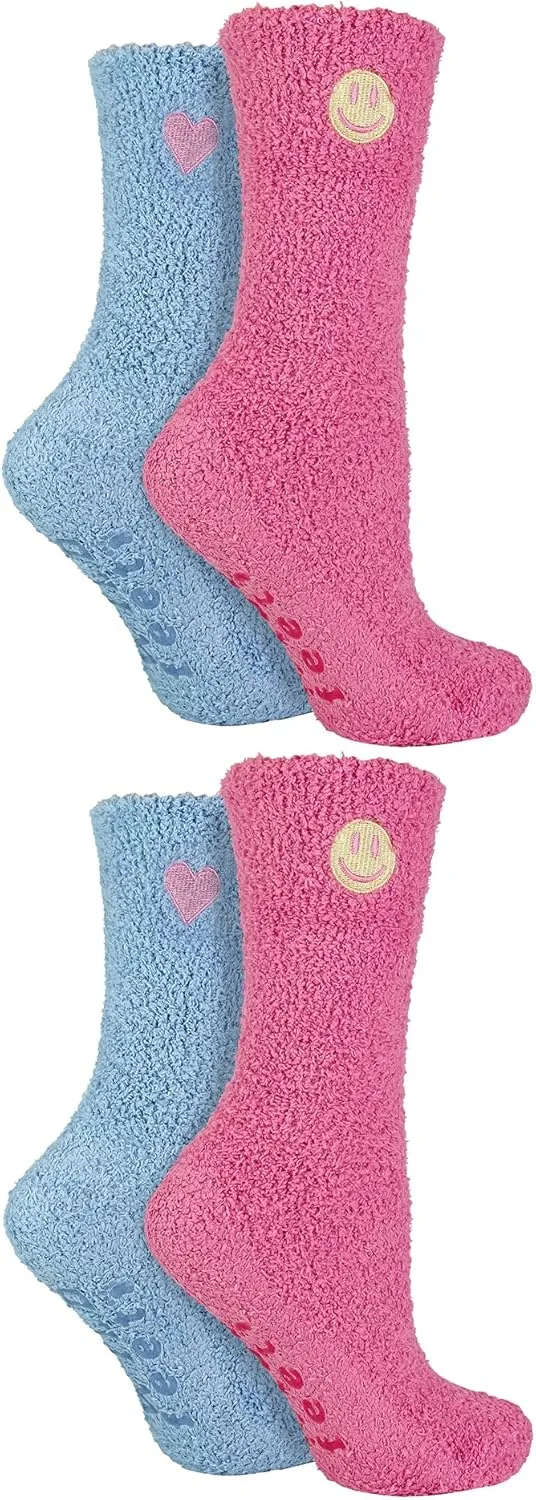 4 Pack Womens Cosy Bed Socks Fleece Warm Lounge Socks with Grippers