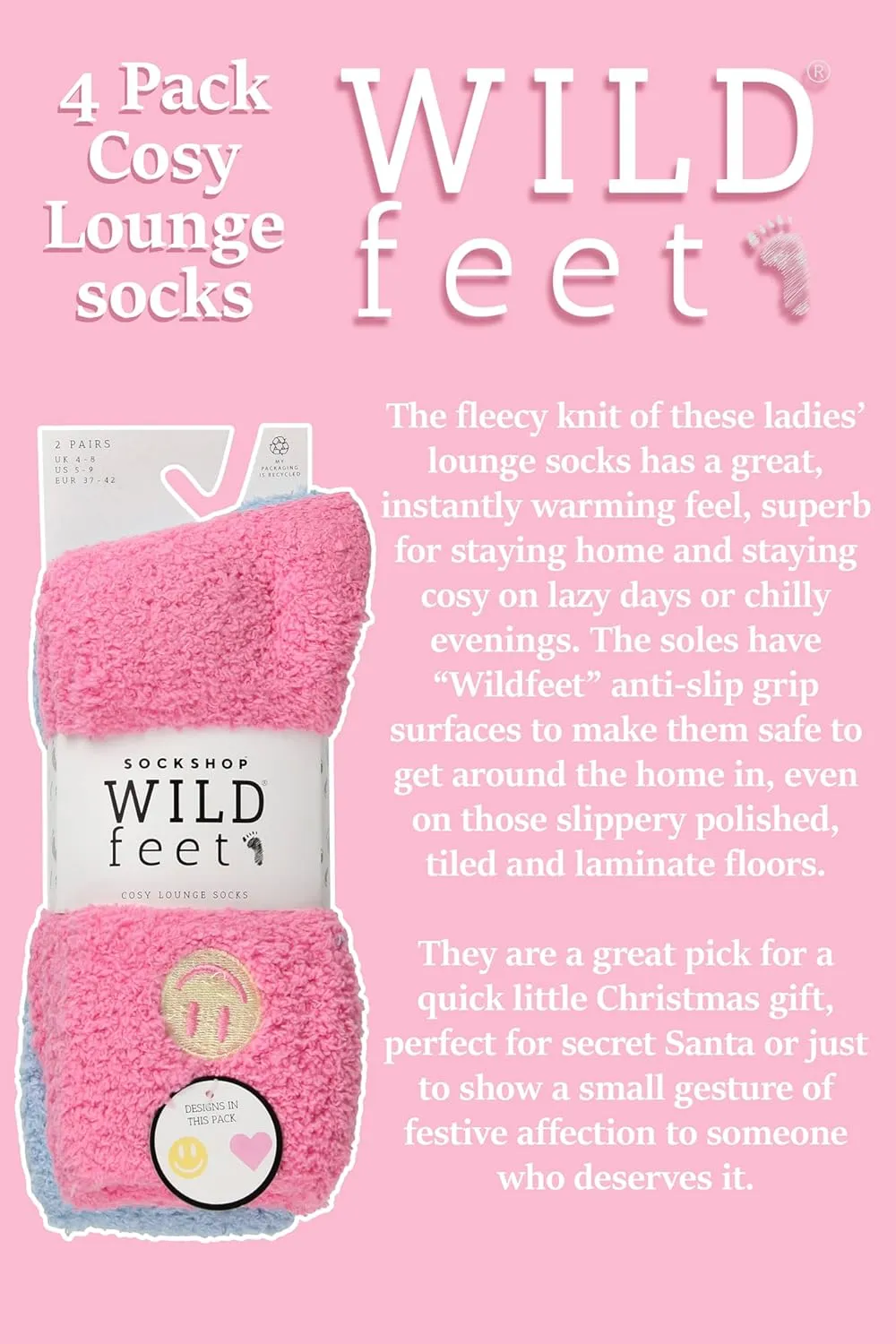 4 Pack Womens Cosy Bed Socks Fleece Warm Lounge Socks with Grippers