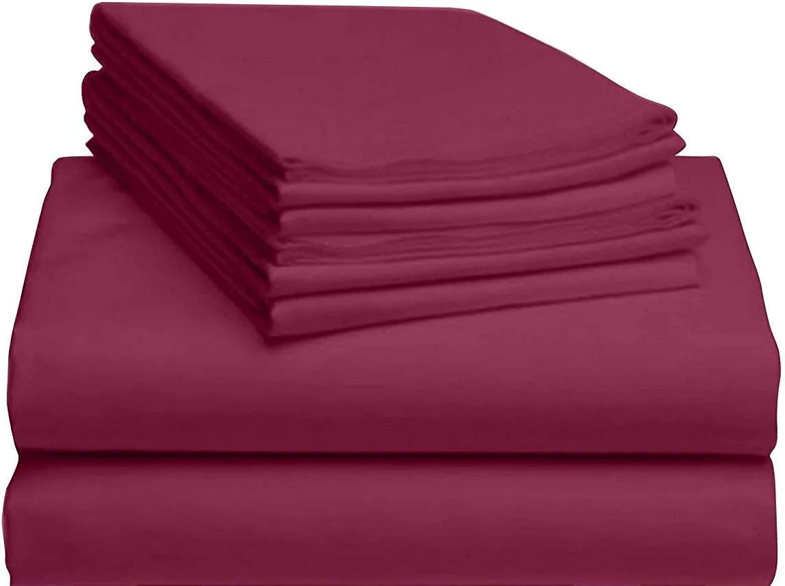4 Piece 800-Thread-Count 100% Cotton Sheet Burgundy King-Sheets Set, Long-Staple Cotton -Bedding Sheets for Bed, Soft & Silky Sateen Weave Fits Mattress Upto 16'' Deep Pocket
