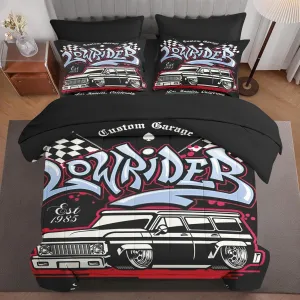 5 Pcs Comforter Set Twin Size, Truck Race Beach Bed in a Bag with Flat Sheet and Fitted Sheet for Kids and Adults, Vintage Retro Vehicle Bedding Set with Pillowcase & Sham