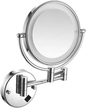 8 Inch LED Lighted Wall Mounted Makeup Mirror with Magnification, Double Sided Swivel Vanity Mirror for Bathroom, 360 Degree Rotation, Flexible Gooseneck, and Locking Suction(Bright Silver,3x)