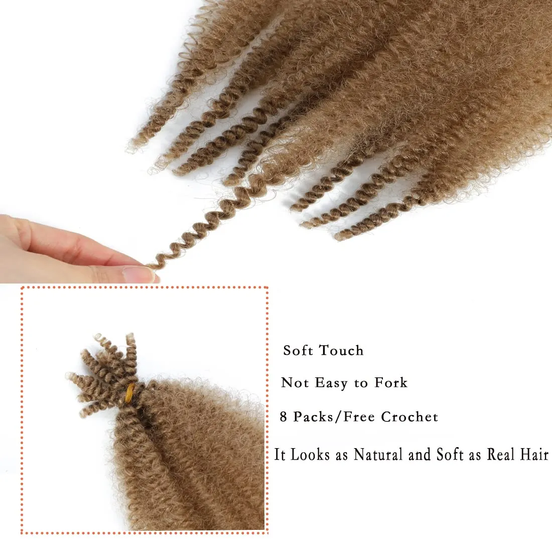 8 Packs Pre-Separated Springy Afro Twist Hair Suitable for Damaged Soft Locs Synthetic Marley Twist Braiding (18 Inch, 27#)