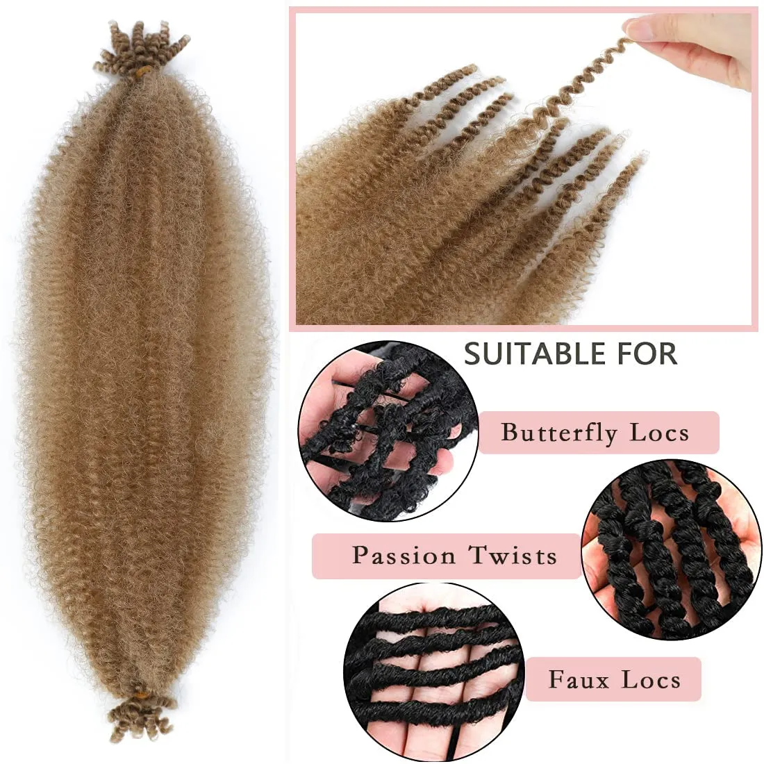 8 Packs Pre-Separated Springy Afro Twist Hair Suitable for Damaged Soft Locs Synthetic Marley Twist Braiding (18 Inch, 27#)