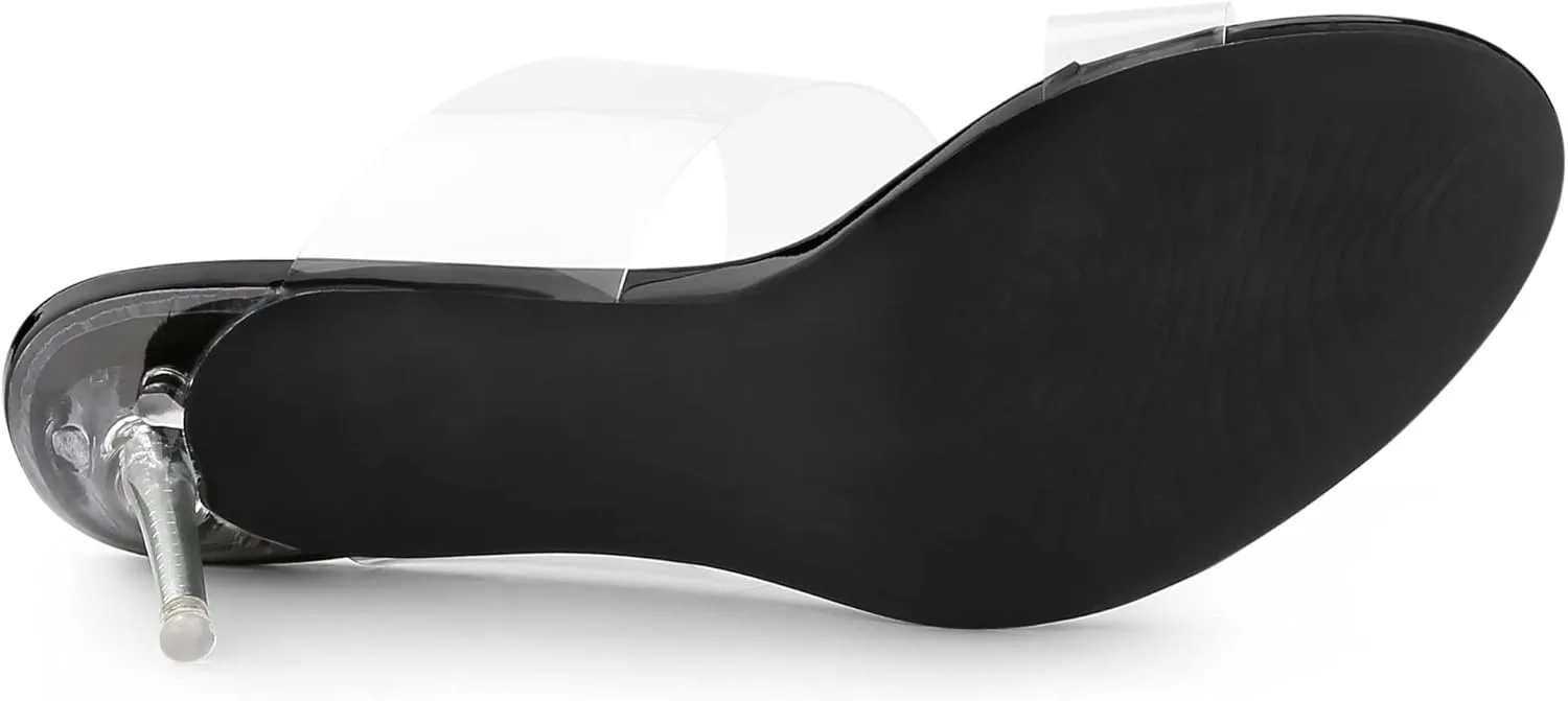 Allegra K Women's Clear Slide Stiletto Heel Clear Sandals