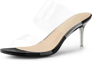 Allegra K Women's Clear Slide Stiletto Heel Clear Sandals