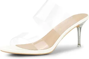 Allegra K Women's Clear Slide Stiletto Heel Clear Sandals