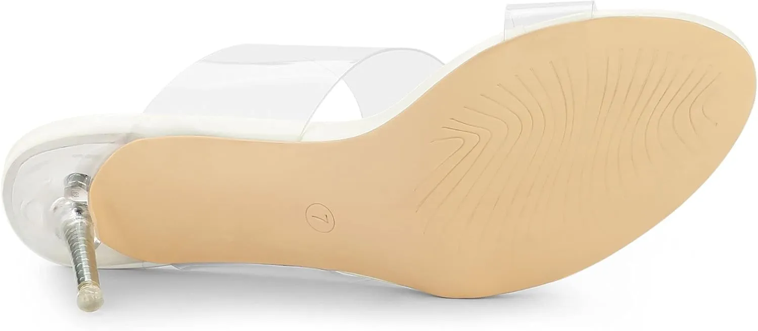 Allegra K Women's Clear Slide Stiletto Heel Clear Sandals