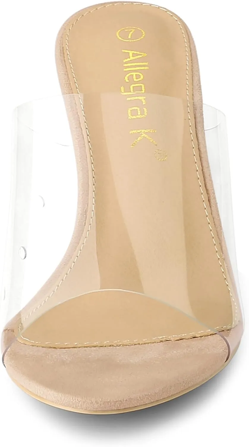 Allegra K Women's Clear Strap Open Toe Slip On Stiletto Heel Slide Sandals