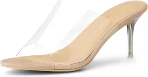 Allegra K Women's Clear Strap Open Toe Slip On Stiletto Heel Slide Sandals