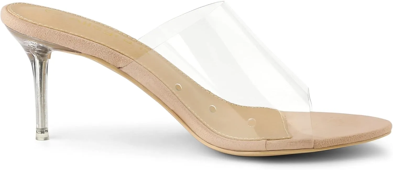 Allegra K Women's Clear Strap Open Toe Slip On Stiletto Heel Slide Sandals