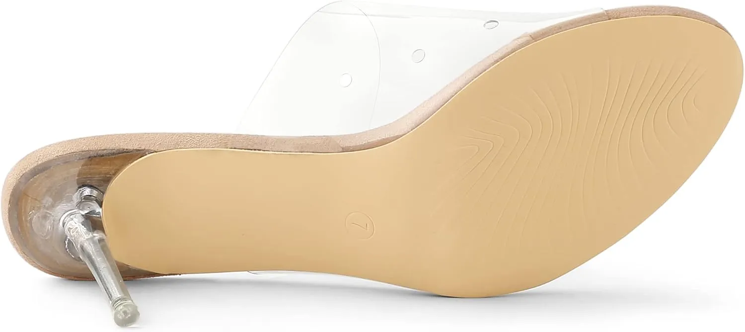 Allegra K Women's Clear Strap Open Toe Slip On Stiletto Heel Slide Sandals