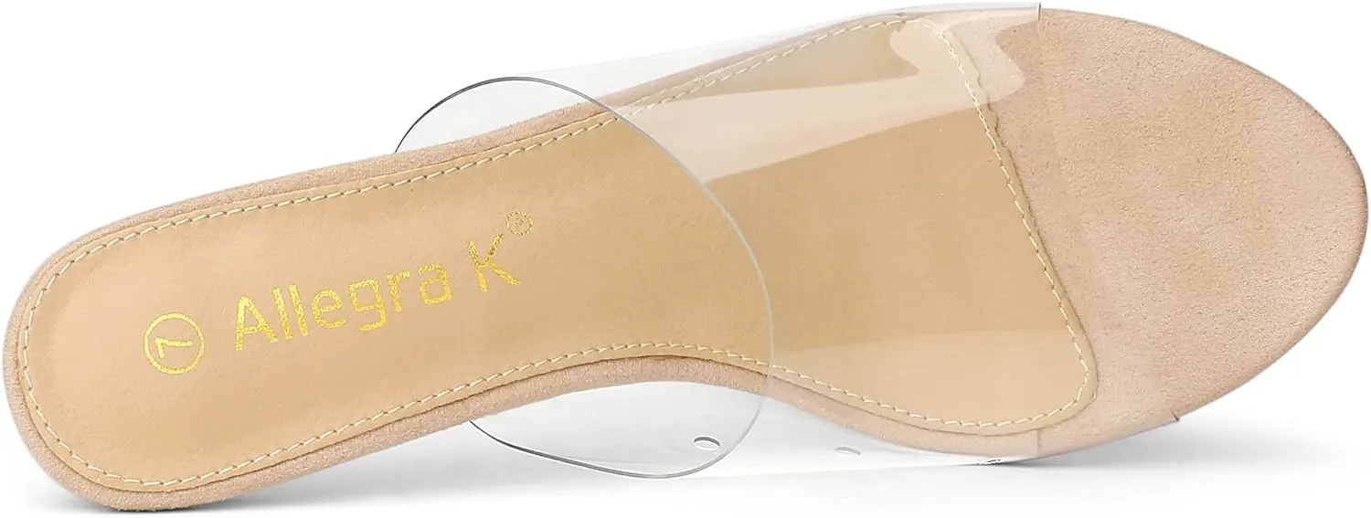 Allegra K Women's Clear Strap Open Toe Slip On Stiletto Heel Slide Sandals