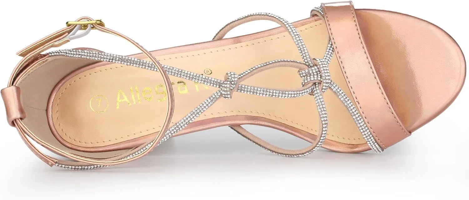 Allegra K Women's Rhinestone Knot Strap Stiletto Heels Sandals