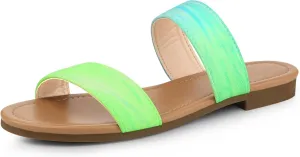 Allegra K Women's Tie Dye Open Toe Slides Slippers Slip on Flats Slides Sandals
