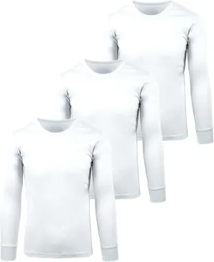 Andrew Scott Men's 3 Pack - Long Sleeve Thermal Baselayer Crew Neck Shirt | 100% Cotton Flat Knit