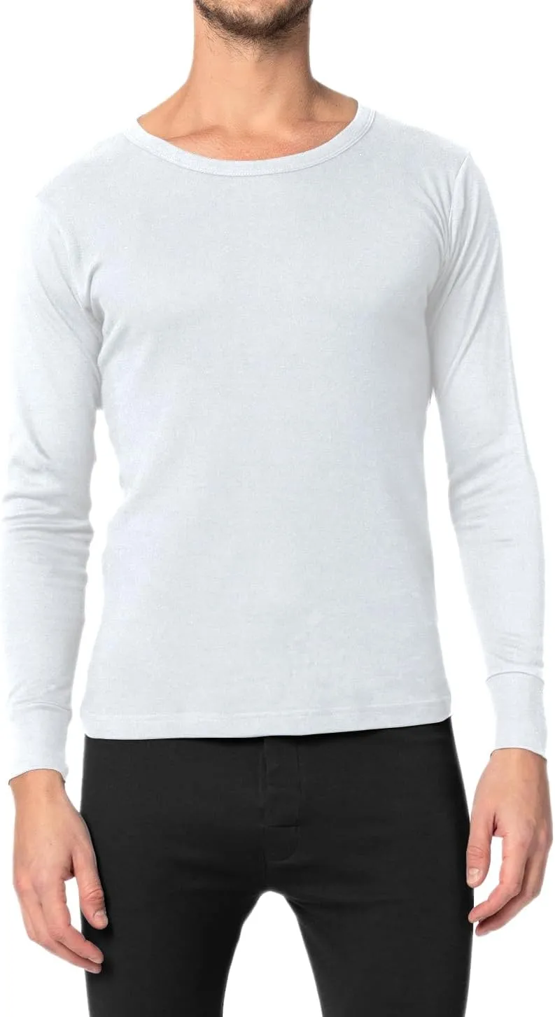 Andrew Scott Men's 3 Pack - Long Sleeve Thermal Baselayer Crew Neck Shirt | 100% Cotton Flat Knit