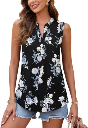 AUSELILY Womens 2025 Summer Tank Tops Causal Ladies V Neck Sleeveless Loose Pleated Shirts Blouse