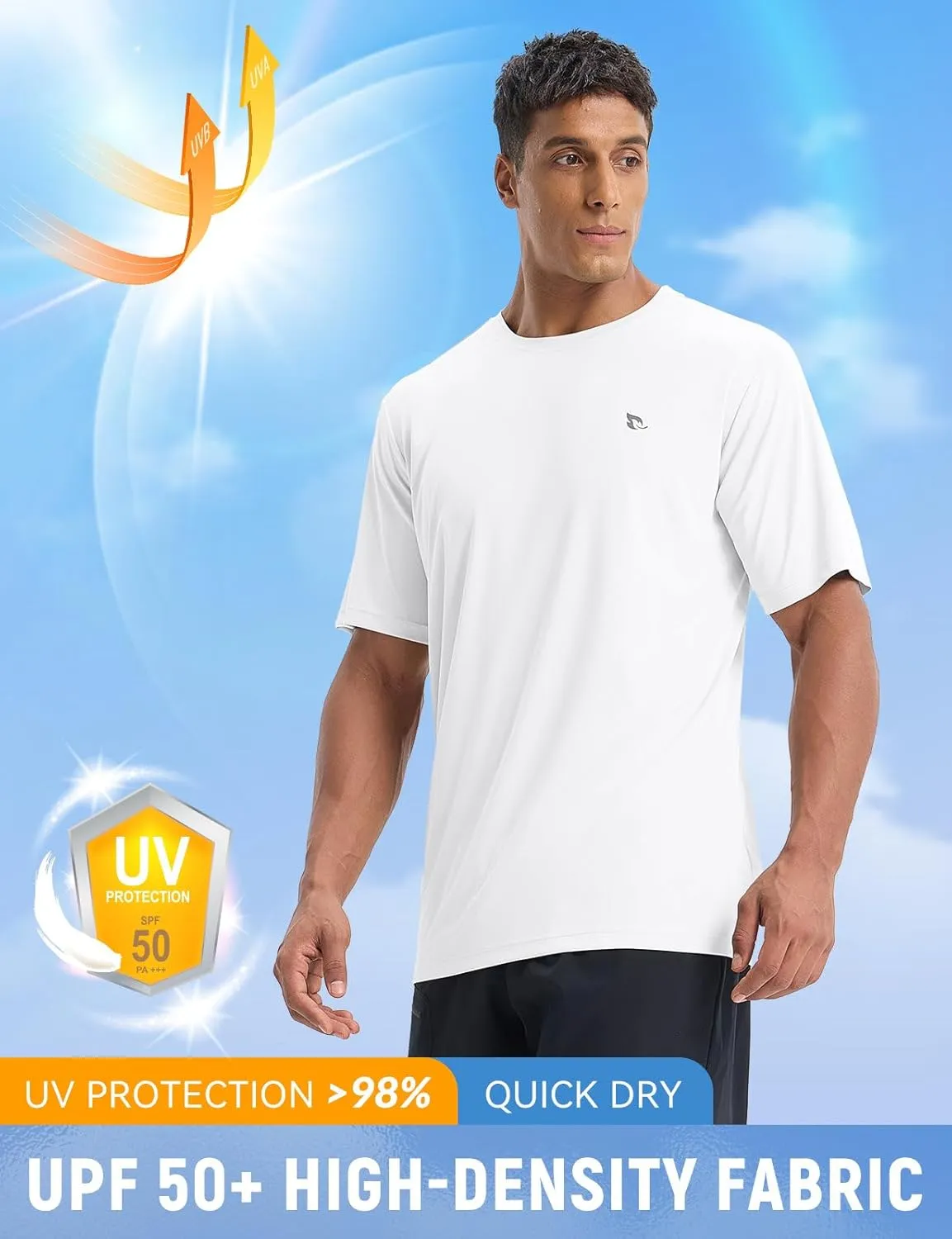 baleaf Men's UPF 50  Sun Protection Shirts UV SPF Short Sleeve T-Shirts Rash Guard Quick Dry Lightweight Hiking Athletic