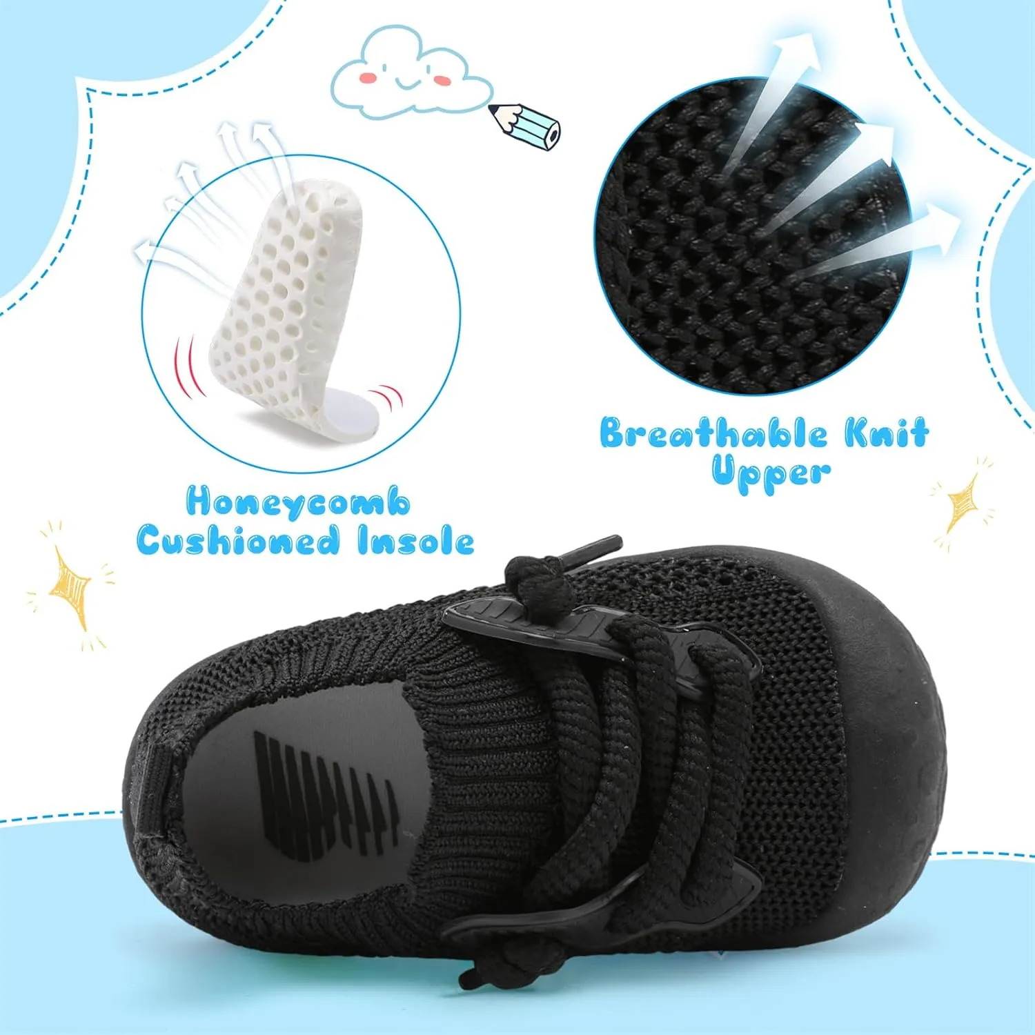 BARERUN Baby Shoes Baby First Walking Shoes Infant Sneakers Wide Barefoot Slip on Soft Sole Boys Girls Crib Shoe Toddler Breathable Lightweight House Socks
