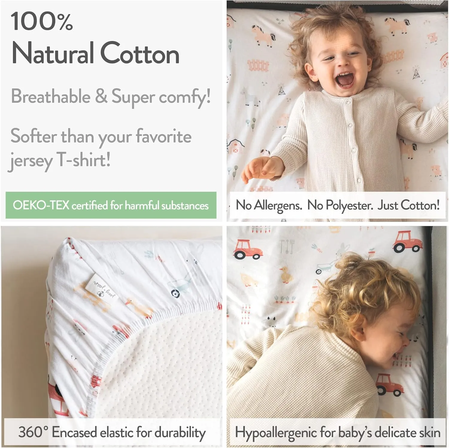 Bassinet Fitted Sheets for Halo Bassinest Swivel Sleeper Mattress – Snuggly Soft 100% Jersey Cotton – 2 Pack – Farm Animals – 2 Pack