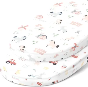 Bassinet Fitted Sheets for Halo Bassinest Swivel Sleeper Mattress – Snuggly Soft 100% Jersey Cotton – 2 Pack – Farm Animals – 2 Pack