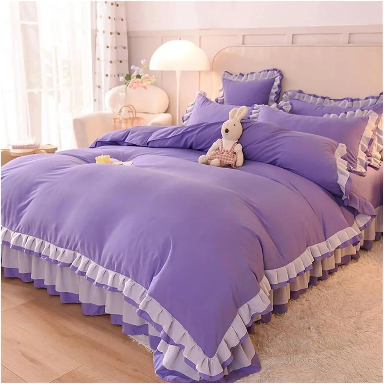 Bed Sheets Set, Pink Princess Lace Bedding Set Duvet Cover Sheet and Pillowcase Luxury Bedding(B,Twin)
