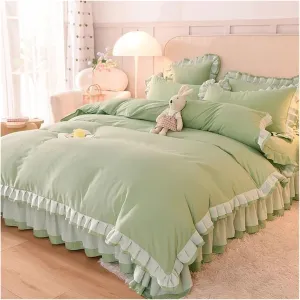 Bed Sheets Set, Pink Princess Lace Bedding Set Duvet Cover Sheet and Pillowcase Luxury Bedding(B,Twin)