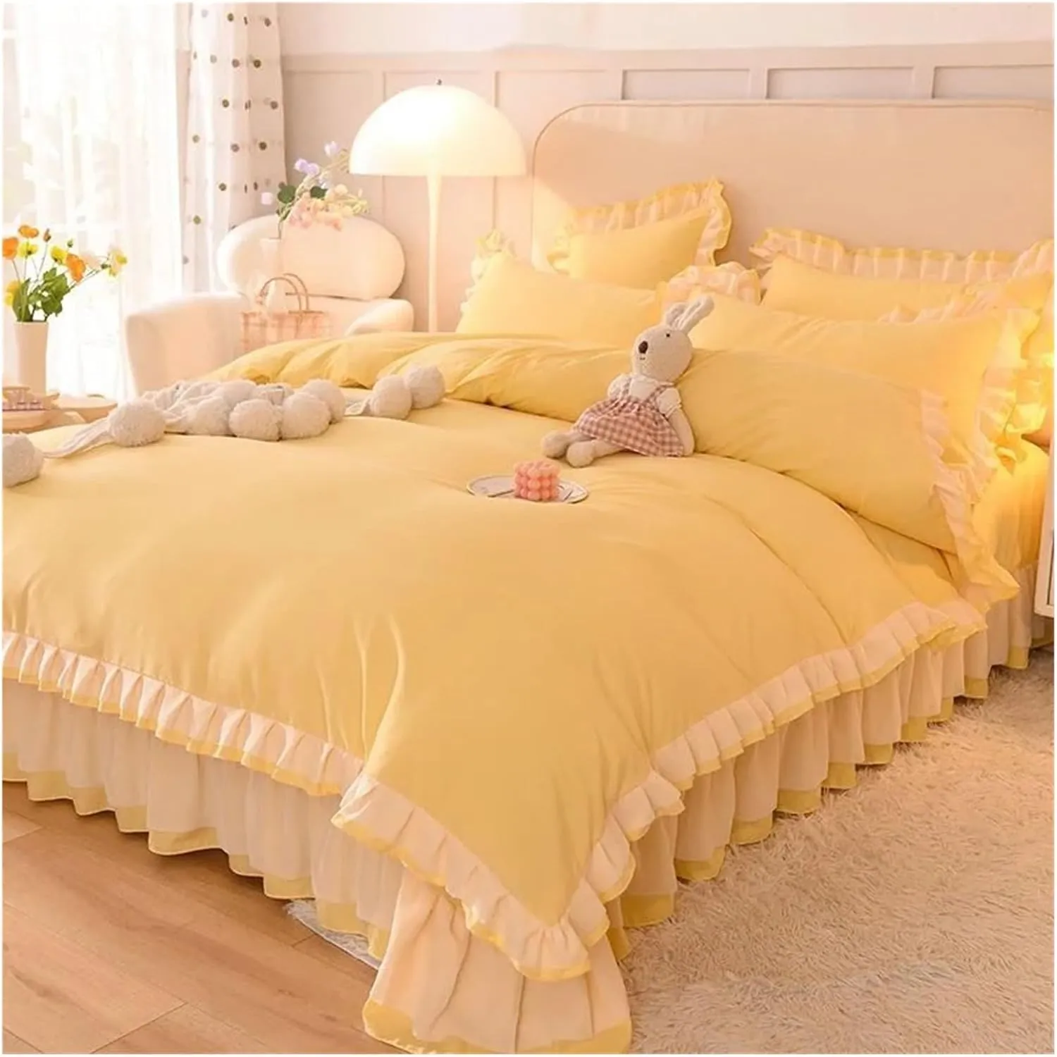 Bed Sheets Set, Pink Princess Lace Bedding Set Duvet Cover Sheet and Pillowcase Luxury Bedding(B,Twin)