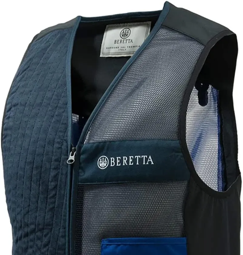 Beretta Men's Uniform Pro 20.20 Breathable Slim Fit Microsuede Patch Front Zip Competition Clay Shooting Mesh Vest w/ Pockets
