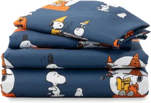 Berkshire Blanket Peanuts® Kids Sheet Set Full Size - 4 Pieces,Cute Character Snoopy Printed Soft Microfiber Bed Sheets,Halloween Magic Potions Sheet Navy