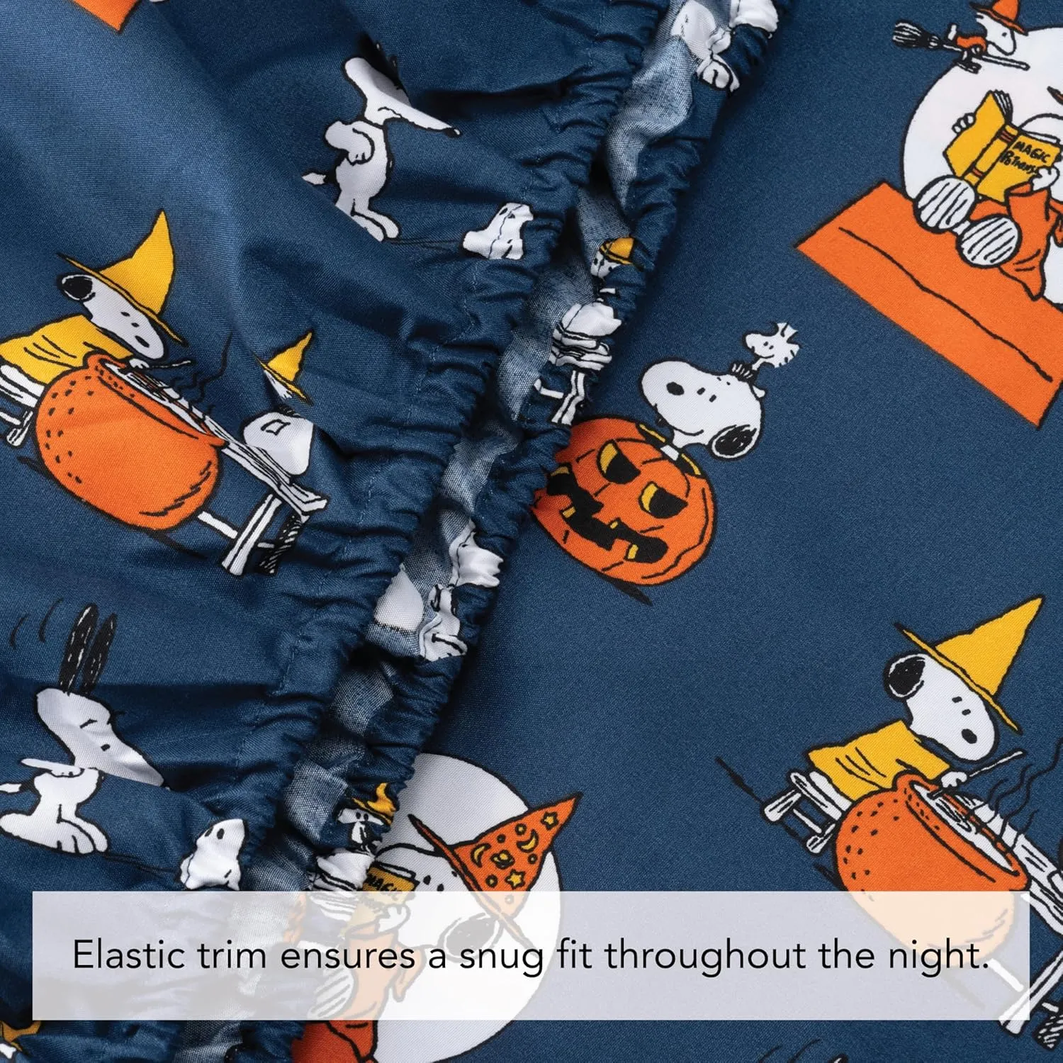 Berkshire Blanket Peanuts® Kids Sheet Set Full Size - 4 Pieces,Cute Character Snoopy Printed Soft Microfiber Bed Sheets,Halloween Magic Potions Sheet Navy