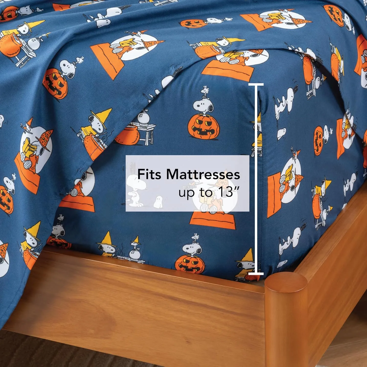 Berkshire Blanket Peanuts® Kids Sheet Set Full Size - 4 Pieces,Cute Character Snoopy Printed Soft Microfiber Bed Sheets,Halloween Magic Potions Sheet Navy