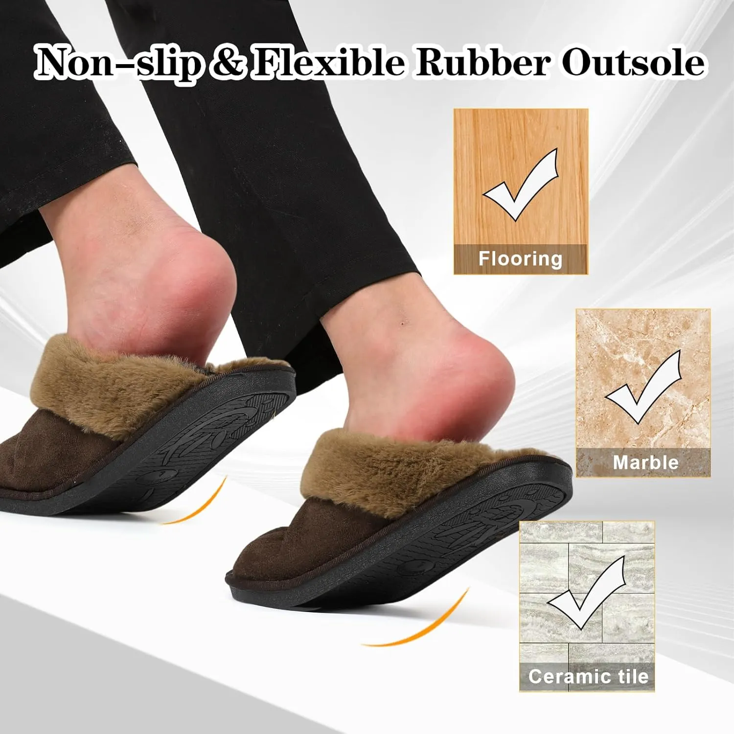Besroad Mens Slippers Memory Foam House Slippers Warm Fuzzy Bedroom Slide House Shoes Indoor Outdoor Scuff