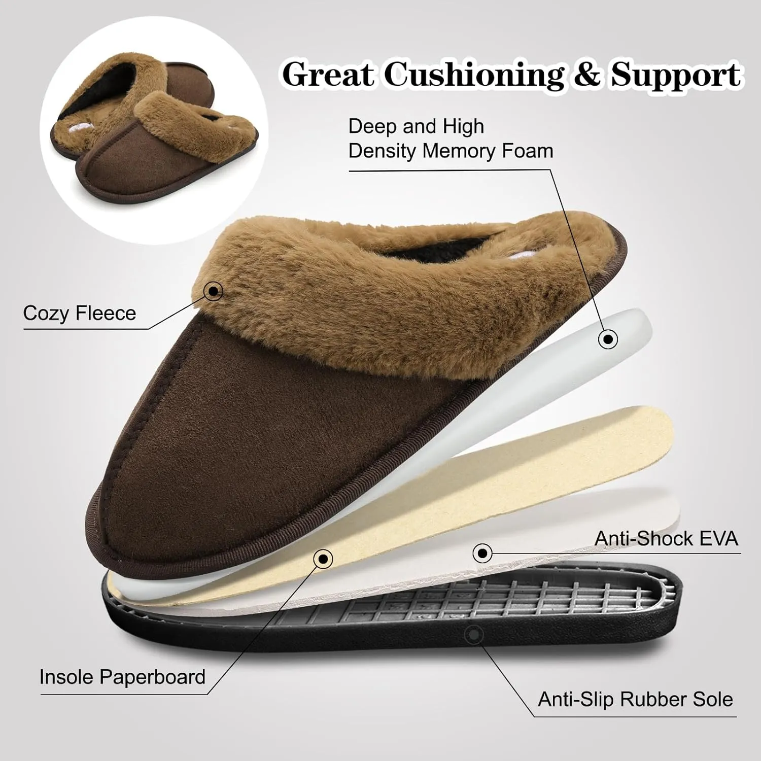 Besroad Mens Slippers Memory Foam House Slippers Warm Fuzzy Bedroom Slide House Shoes Indoor Outdoor Scuff