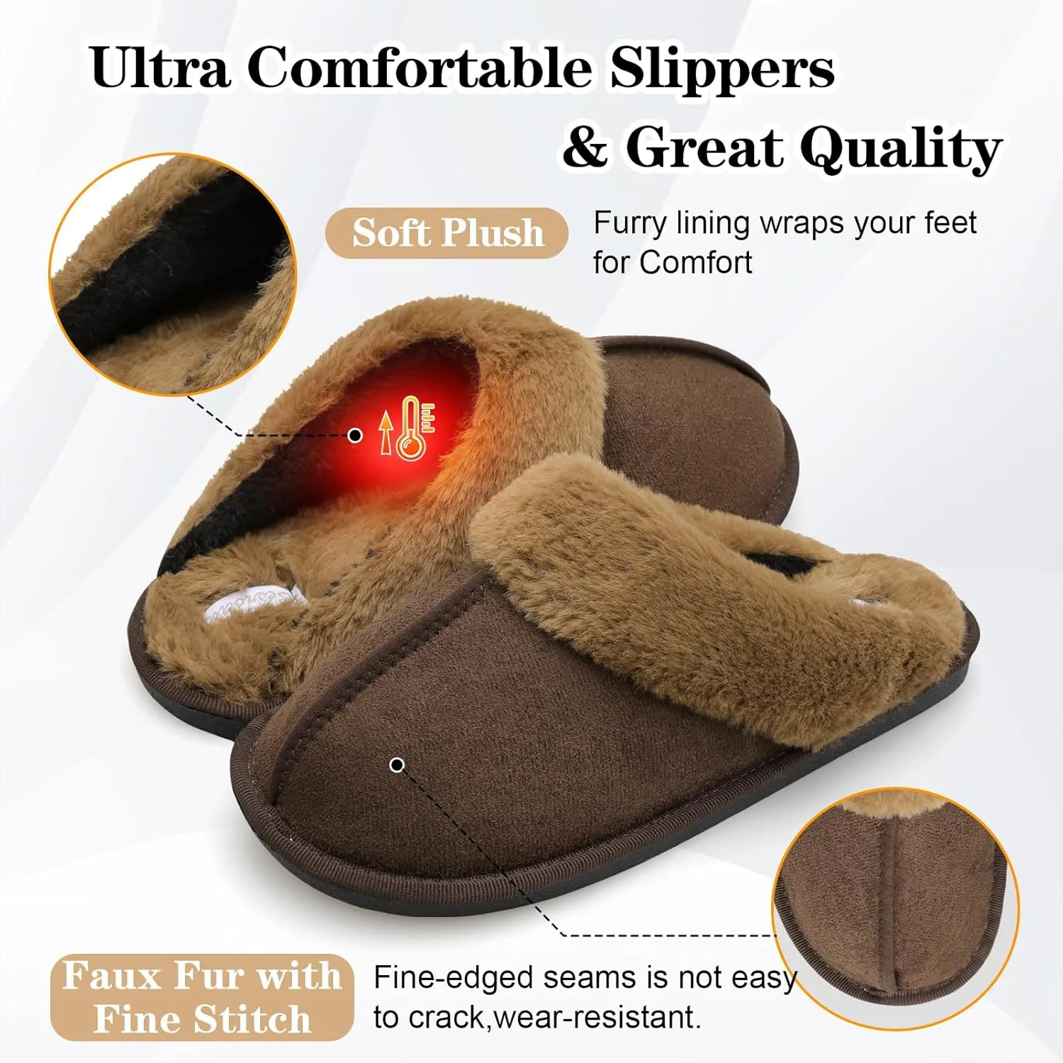 Besroad Mens Slippers Memory Foam House Slippers Warm Fuzzy Bedroom Slide House Shoes Indoor Outdoor Scuff