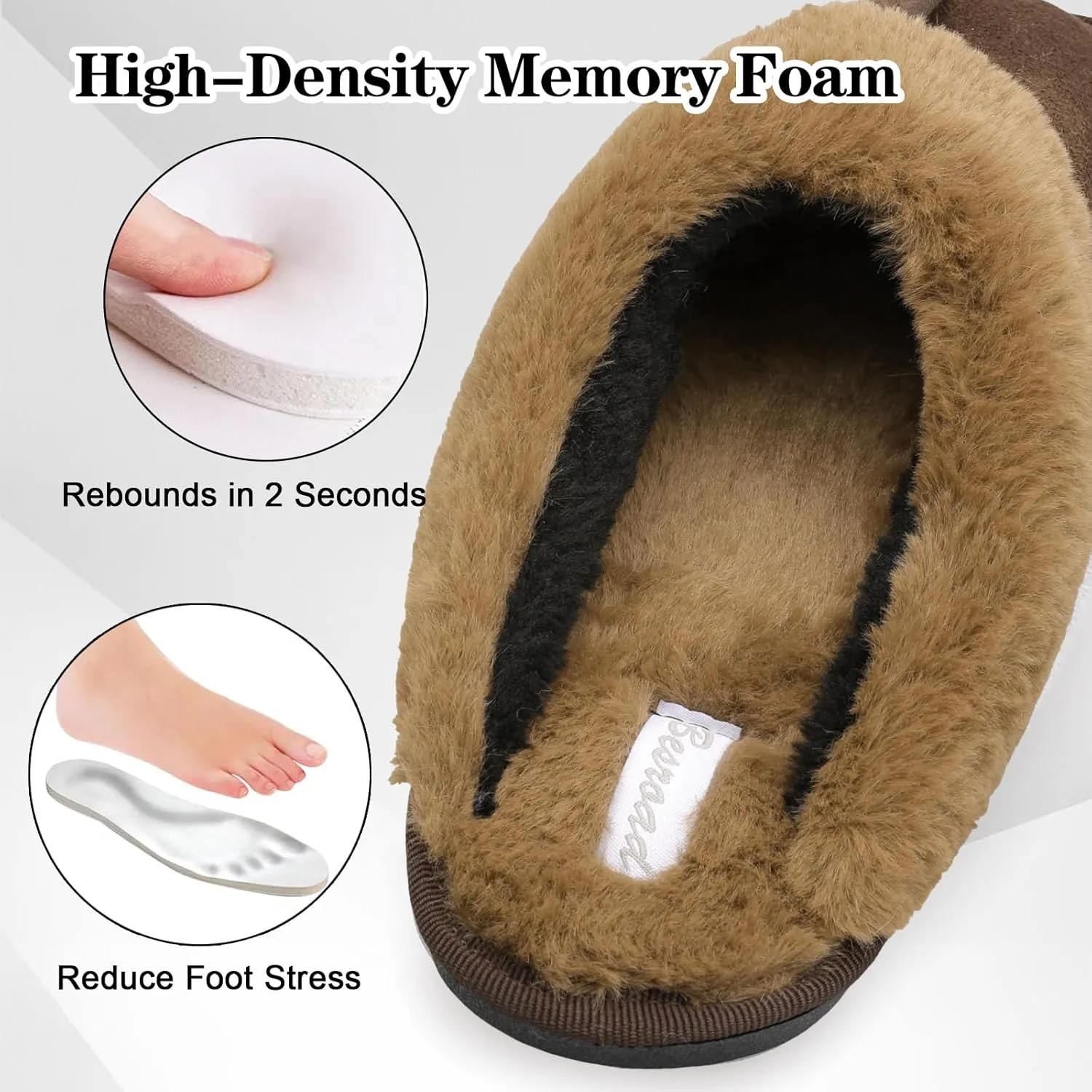 Besroad Mens Slippers Memory Foam House Slippers Warm Fuzzy Bedroom Slide House Shoes Indoor Outdoor Scuff
