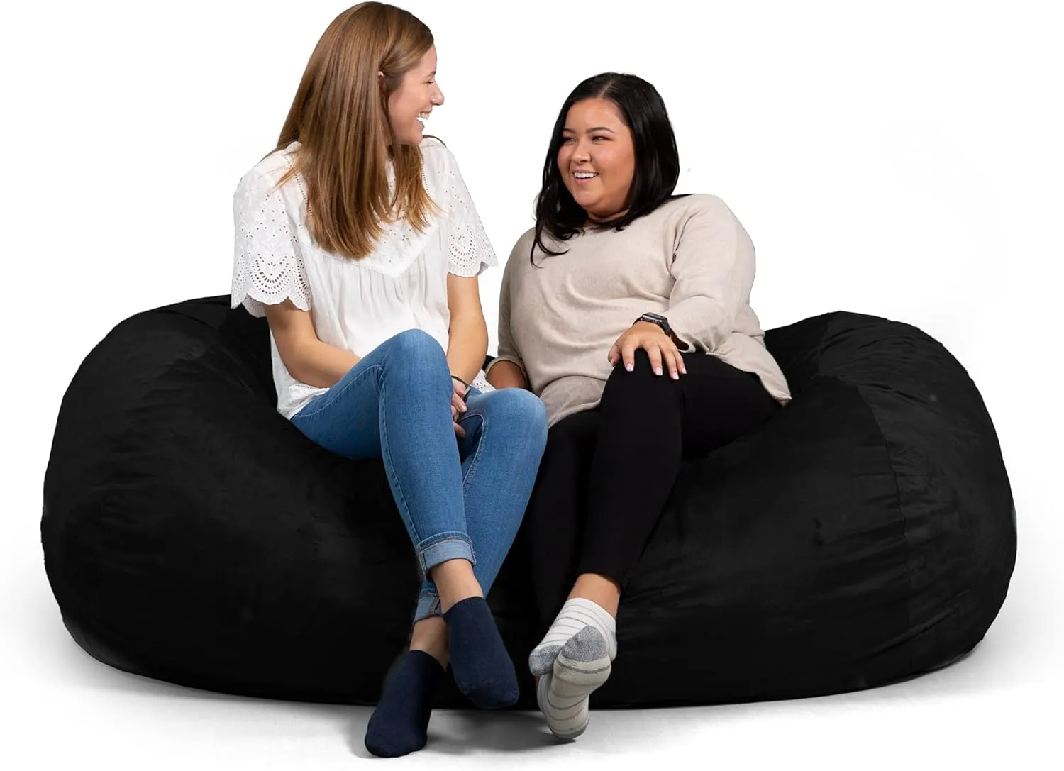 Big Joe Fuf Media Lounger Foam Filled Bean Bag Chair with Removable Cover, Black Plush, Soft Polyester, 6 feet Giant