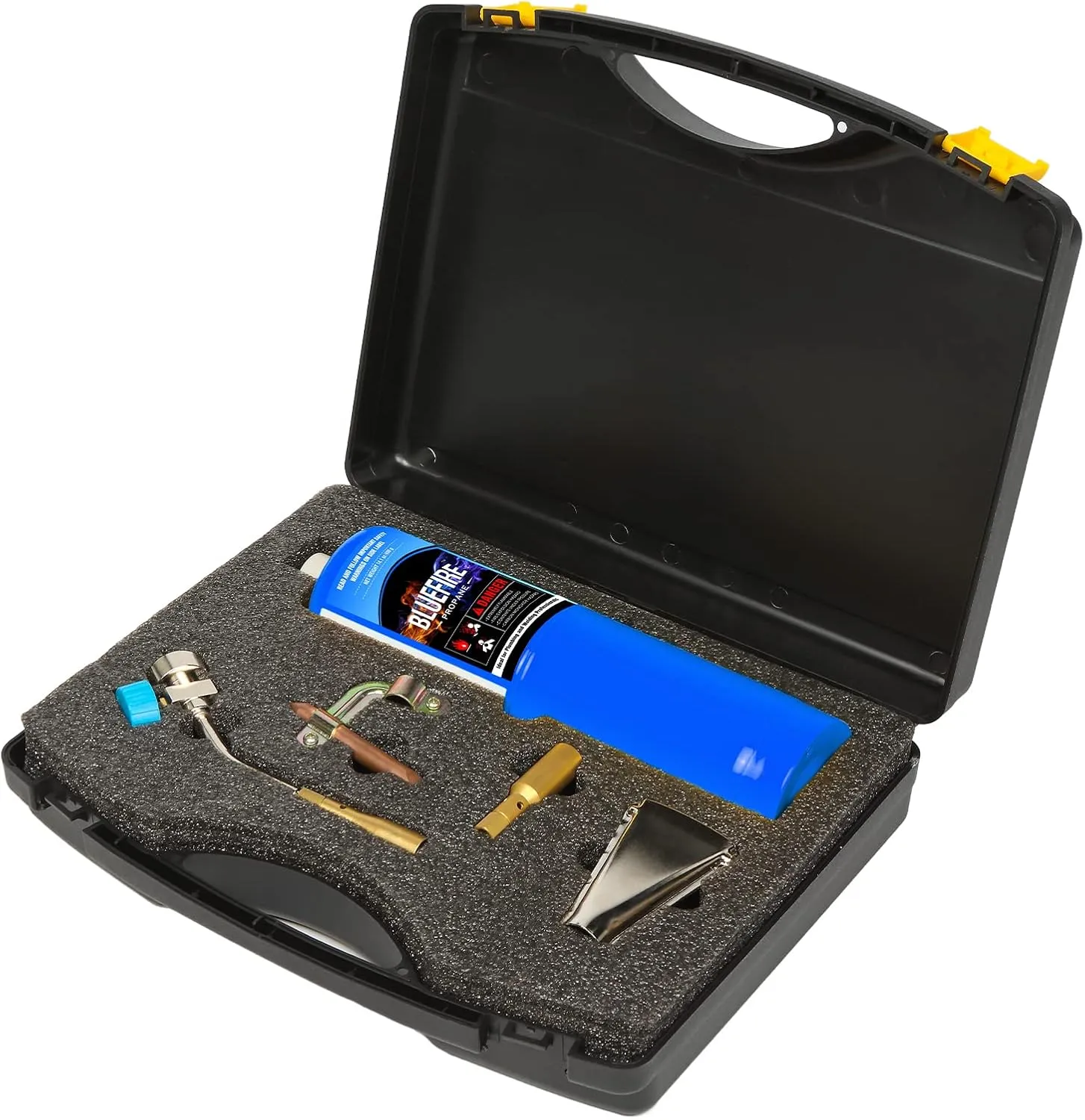 BLUEFIRE Solid Brass Pencil Flame Gas Welding Torch Head Nozzle Professional Upgrade Kit with Propane All-Purpose Bundle with Hard Box Interchangeable heads Fuel by MAPP MAP Pro CGA 600 Cylinder