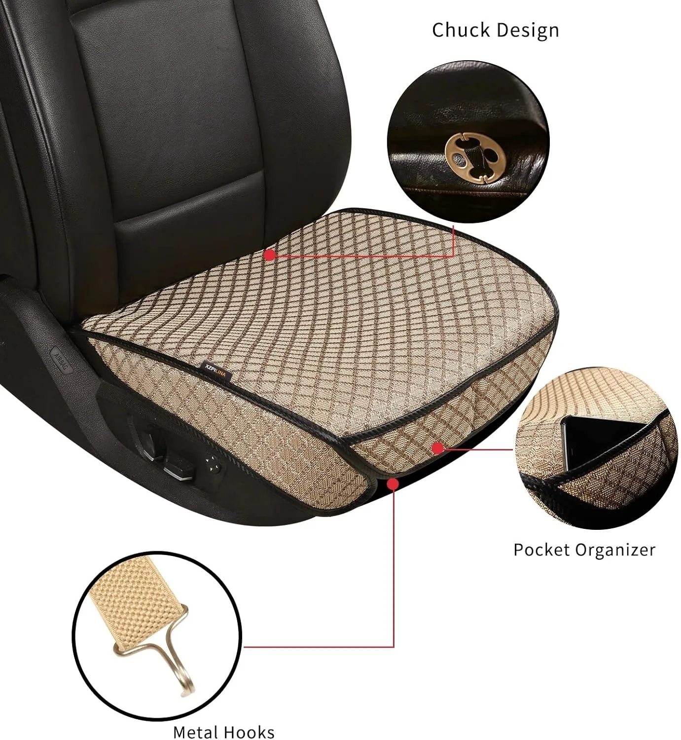 Bottom Car Seat Cover，Breathable Car Seat Protector，Driver Front Seat Cushion，Anti-Skid Four Seasons General（Beige，2PCS）