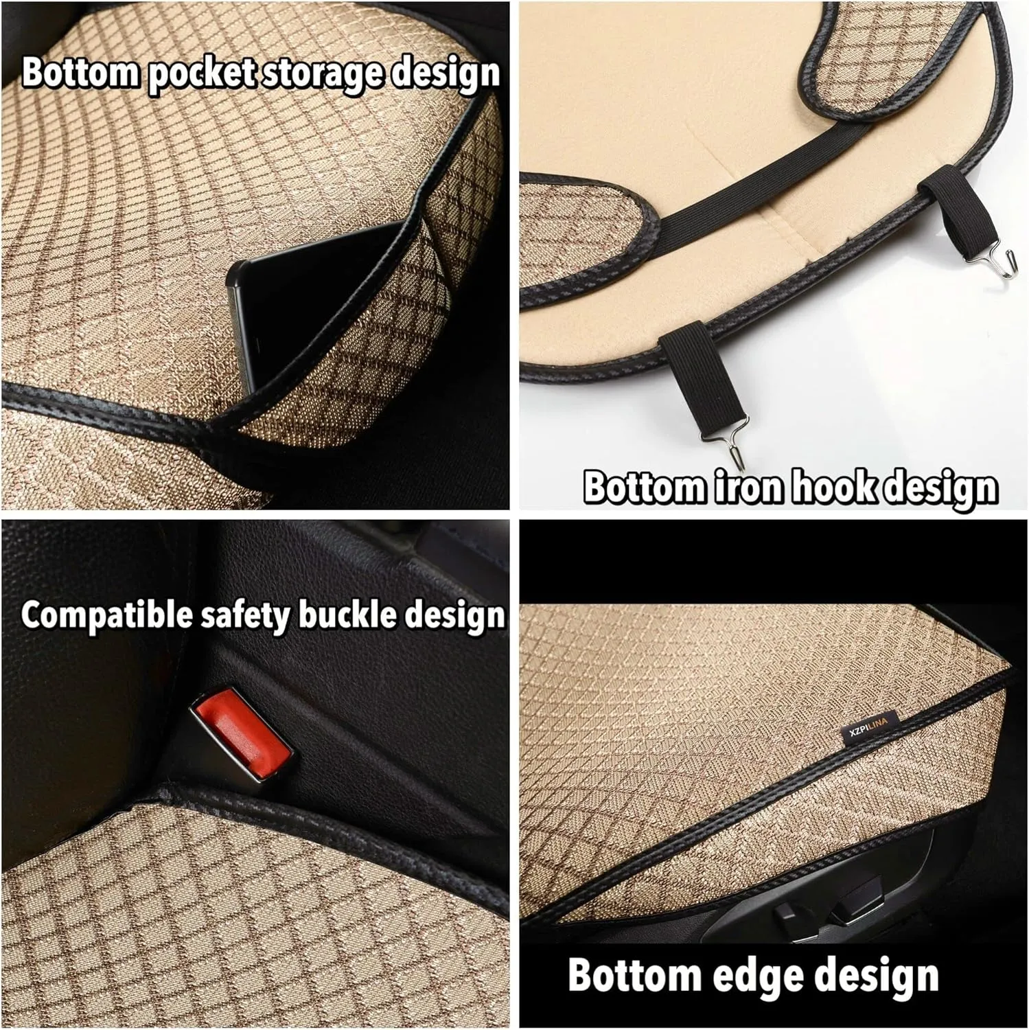 Bottom Car Seat Cover，Breathable Car Seat Protector，Driver Front Seat Cushion，Anti-Skid Four Seasons General（Beige，2PCS）