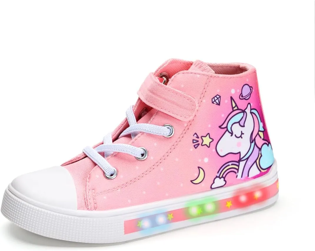 Boys Girls Light Up Sneakers Toddler Canvas High Top Fashion Sneaker Kids Casual Walking Shoes