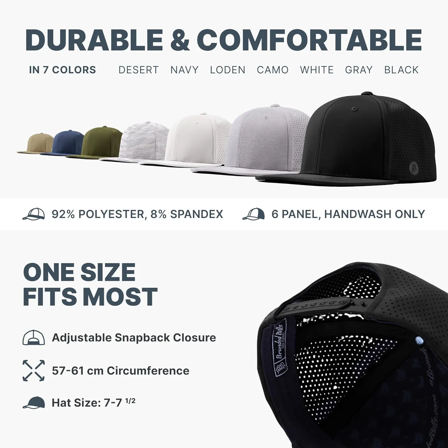 Branded Bills Bare Elite Hat, Performance Paneling, Adjustable Snapback, Silk-Soft Front Lining, Water-Repellent Shell