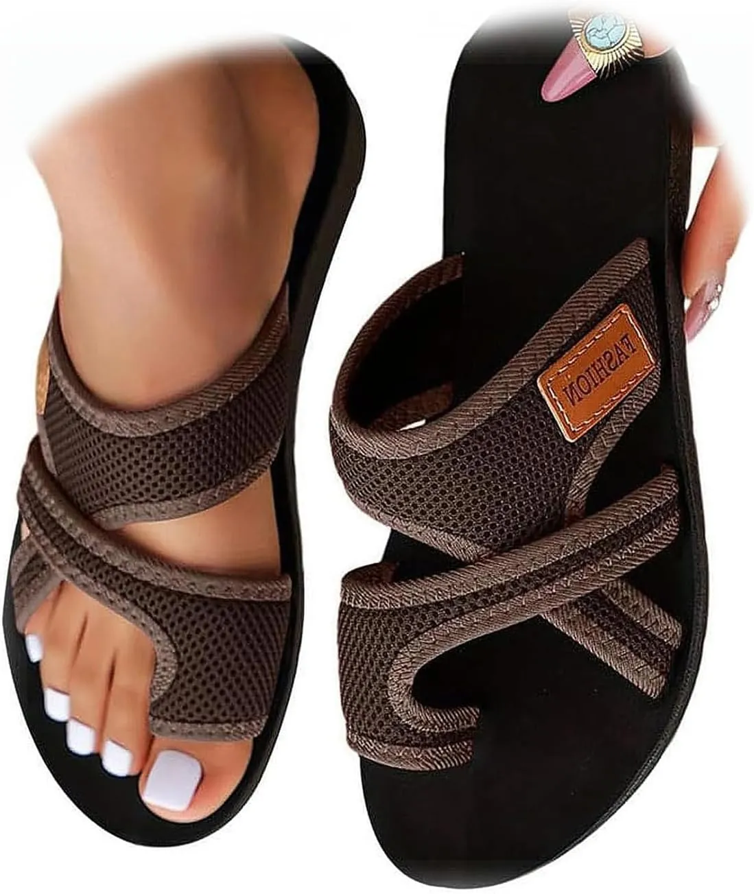 Breathable Mesh Slide Sandals For Women, Breathable Mesh Flip Flops, Arch Support Comfortable Beach Sandals