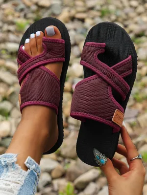 Breathable Mesh Slide Sandals For Women,Hollow Mesh Slide Sandals With Toe Loop, Summer Casual Mesh Flats Slippers