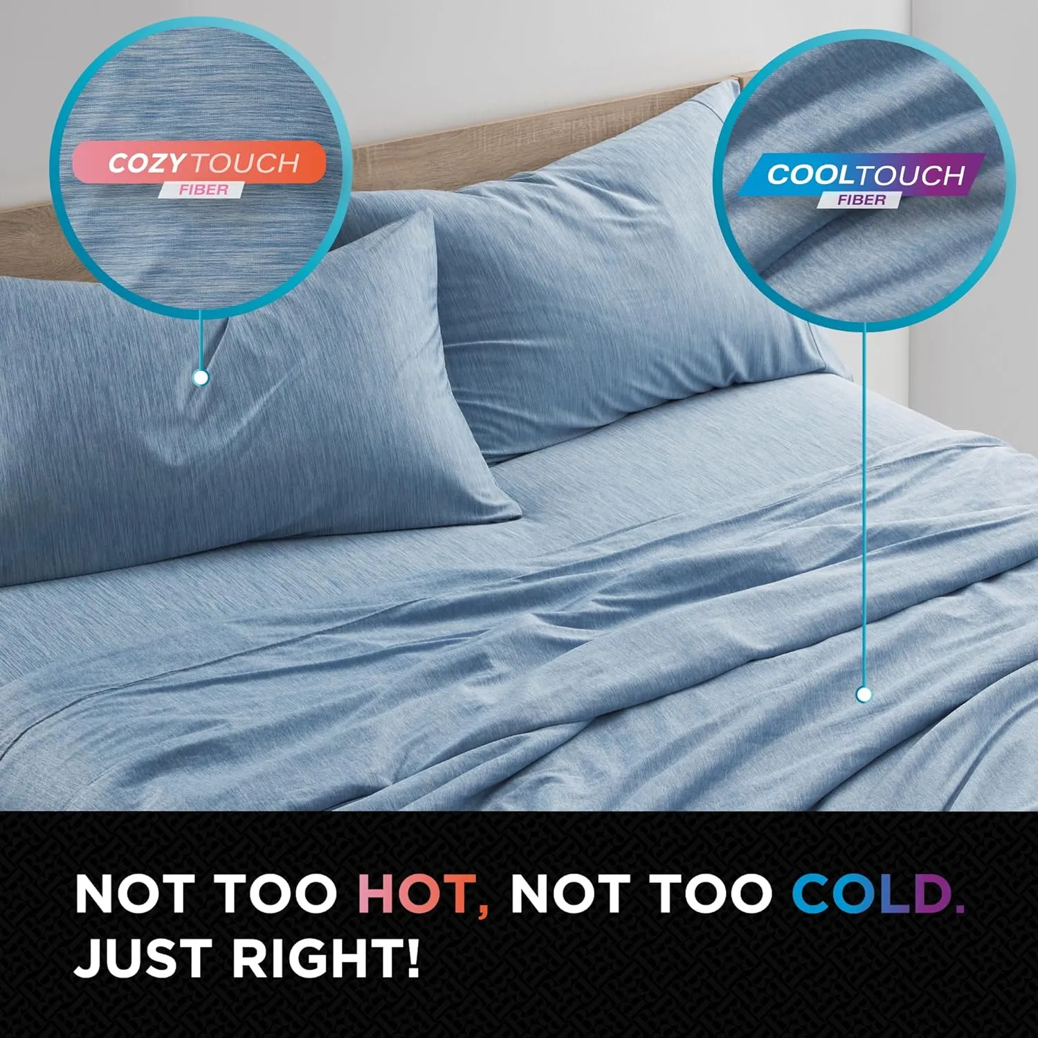 Brookstone Comfort King Sheet Set - Innovative Cooling Sheets for Hot Sleepers - Deep Sleep with Temperature Regulation - 4-Piece Set of Soft Flat, Fitted Sheet, & Two Pillowcases - Faded Denim