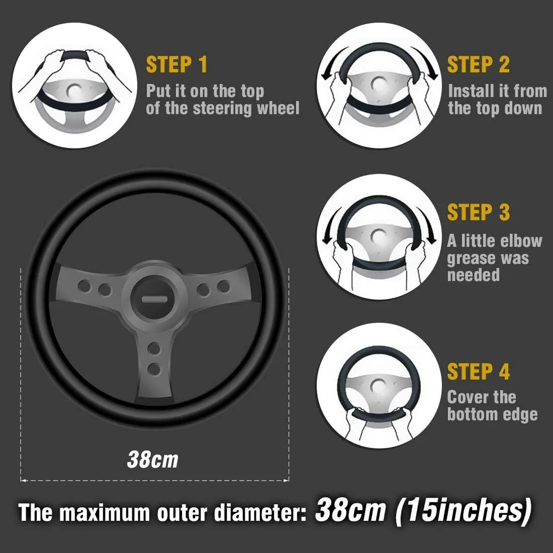 Carbon Fiber Steering Wheel Cover, Universal 15 inch Breathable Microfiber Leather Steering Wheel Covers for Men and Women, Anti Slip Car Interior Accessories, Black
